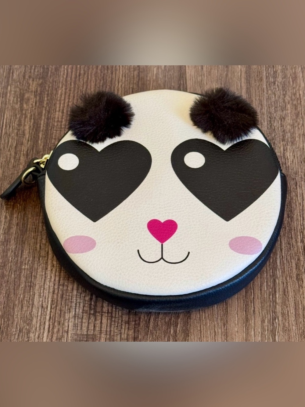 Betsey Johnson Cute Panda Face Coin Purse - White & Black with Pink Accent